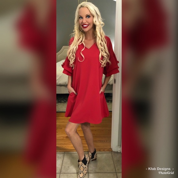 🛍LAST 1! Tiered Ruffle Fully Lined Pocket Dress - Picture 3 of 7